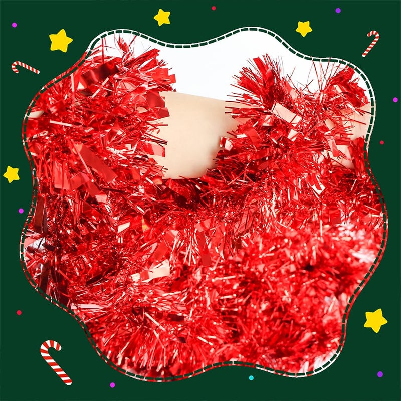 Yumatouch 32.8 Feet Red Christmas Tinsel Garland, Metallic Shiny Party Tinsel Garlands, Twist Hanging Decorations for Christmas Tree, Wedding, Birthday Party Supplies - Image 5